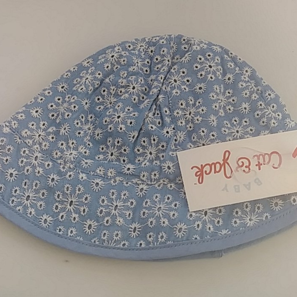 Baby Chambray Cotton Eyelet Bucket Hat Blue, Unisex,  Size 0-6M